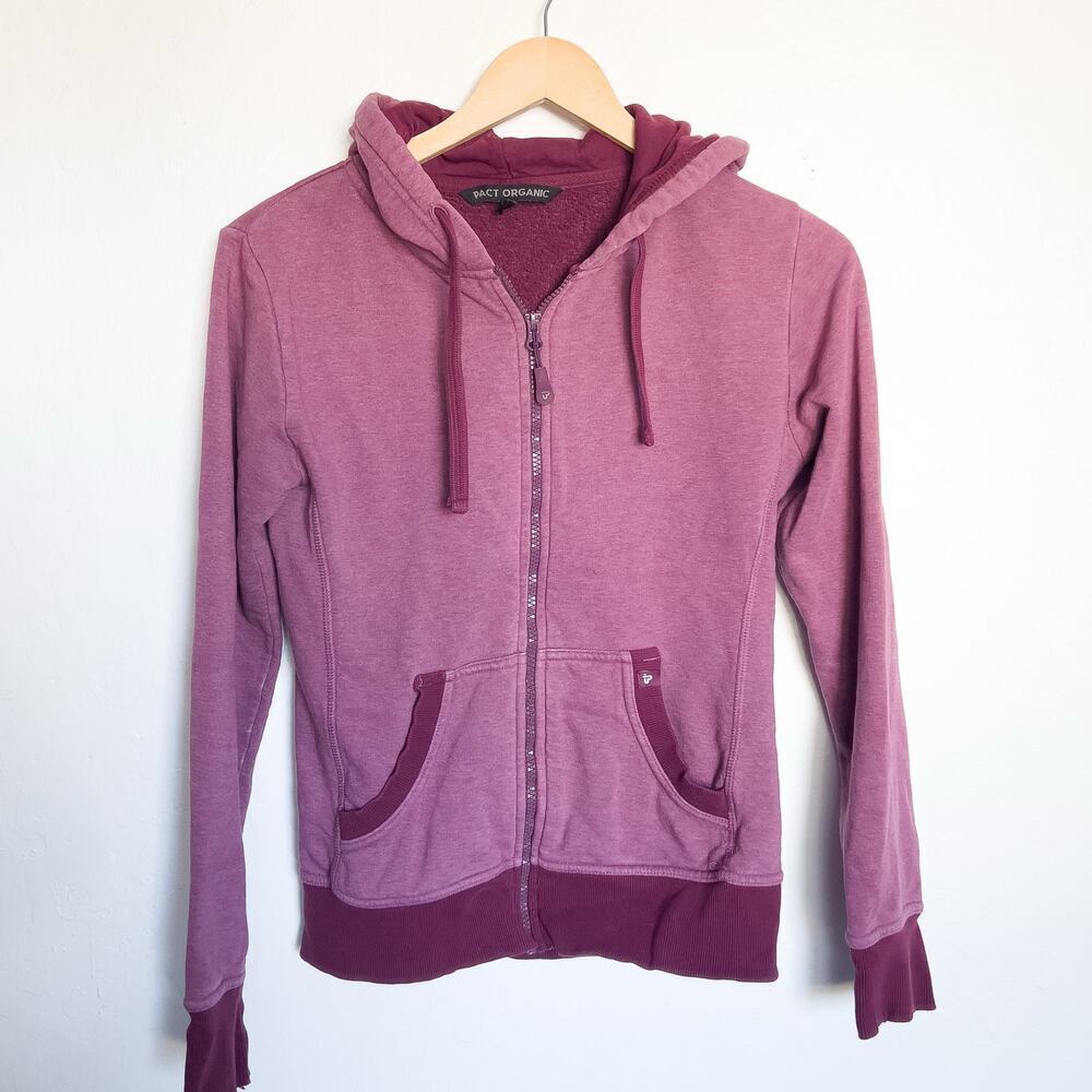 Pact Organic Full Zip Small Hood Berry Burgundy Sweatshirt Hoodie Lounge Long